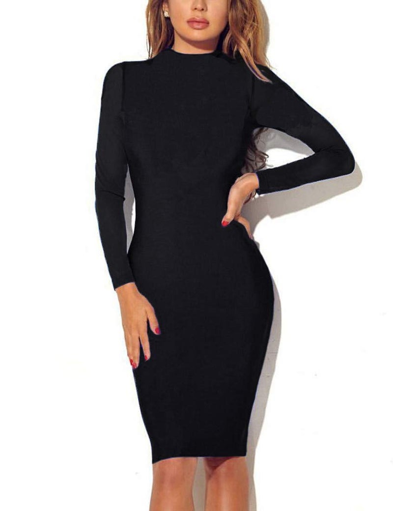 Mokoru Women's Casual Basic Pencil Dress Sexy Long Sleeve Bodycon Midi Club Dress, Small, Black - Image 4